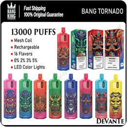 Bang Tornado 13000 Puffs Disposable Vape Bang King Puff 13K Mesh Bobine E Cigarettes 0% 2% 3% 5% VACER RECHARGable 16 Couleurs