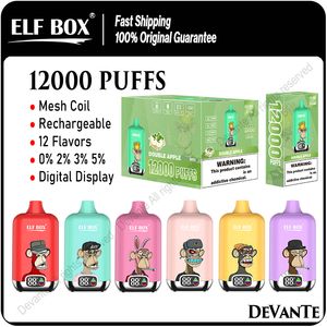 Elf Box Digital 12000 Rookwolken Bladerdeeg 12K E-sigaretten Mesh Coil Power Oil Display Oplaadbare Wegwerp Vape Box 25ml Voorgevulde Pods Vaporizers