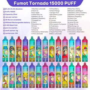 Fumot RandM Tornado Puff 15000 cigarettes électroniques jetables 2% 3% 5% 25 ml E-liquide Mesh Coil rechargeable Vape Fumot R et M 15K Puff Shisha 41 couleurs Vaper utco 18k 18000 puff