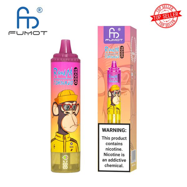 Fumot RandM Tornado Vape Pen Kit 15000 bouffées Vaporisateur en verre Atomiseur sans bobine avec batterie de préchauffage 1000mAh Fumer des cigarettes électroniques