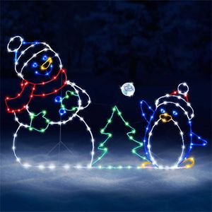 Diversión animada bola de nieve lucha activa cadena de luz marco decoración fiesta Navidad jardín al aire libre nieve brillante signo decorativo H1020