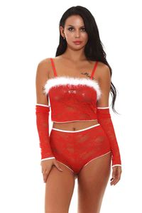 Amusant Costume De Noël Femelle Uniforme Tentation Rôle Jouer Sexy Femmes Dentelle Plume De Noël Érotique Lingerie Ensemble 211208