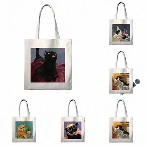 Sacs de boutique de motifs de chat mignon amusants sacs à main pour femmes harajuku toile réutilisable de grande capacité