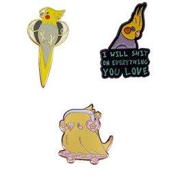 Broche hilarante amusante, épingles pour animaux de compagnie, oiseaux jaunes mignons, Badge perroquet