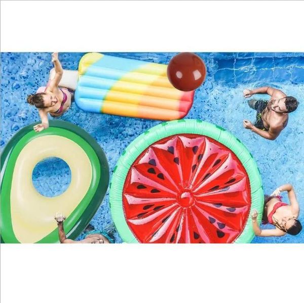 Diversión juguete inflable forma de fruta colchón inflable anillos de natación verano deporte acuático juguete gigante flotadores de aguacate flotante piscina tumbona c