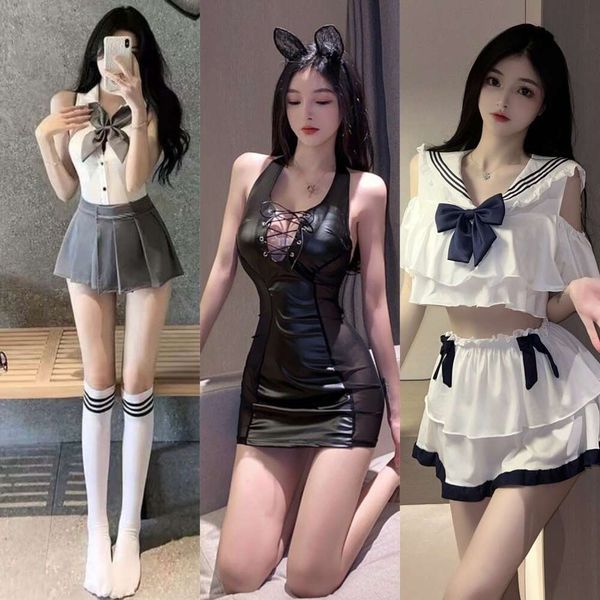 Lingerie amusante, tenue étudiante pure, uniforme de secrétaire de marin, jeu de jupe séduisant, soft girl collège jupe courte, style jk