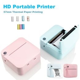 Leuke print draagbare thermische zelfklevende stickers foto printer hd mini bluetooth 57 25 mm benodigdheden 2d label maker voor telefoon