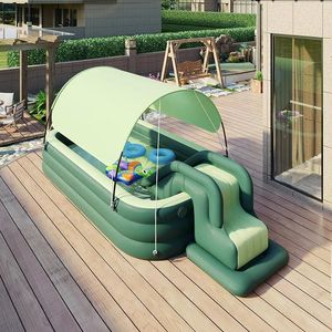 Piscine gonflable amusante pour enfants, jeu de sable amusant, avec auvent, en PVC épais, grand toboggan pour enfants, piscines extérieures pour la famille