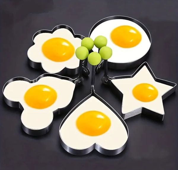 Juego de moldes para huevos Fun Shapes, anillos para huevos fritos antiadherentes y resistentes al calor para el desayuno de niños y adultos, paquete de 5
