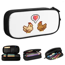 Fun Stardew Valley Chicken Love Cur crayon Boîte de crayon Crayon Cur Crayer Box pour filles garçons Sacs à grande capacité Fournite d'école Zipper