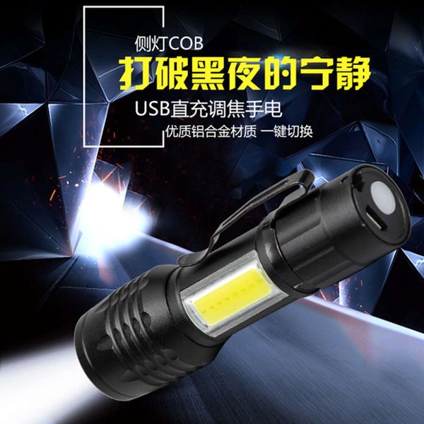Mini lampe de poche fonctionnelle en alliage d'aluminium, gradation, Rechargeable par USB, COB, éclairage extérieur puissant, 919138