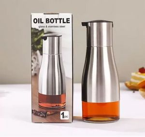 Bouteille d'huile d'olive fonctionnelle, outils à épices, Sauce soja, ustensiles de cuisine, vinaigre assaisonnement, boîte de rangement, fond en verre, corps en acier inoxydable 304, outils de cuisine