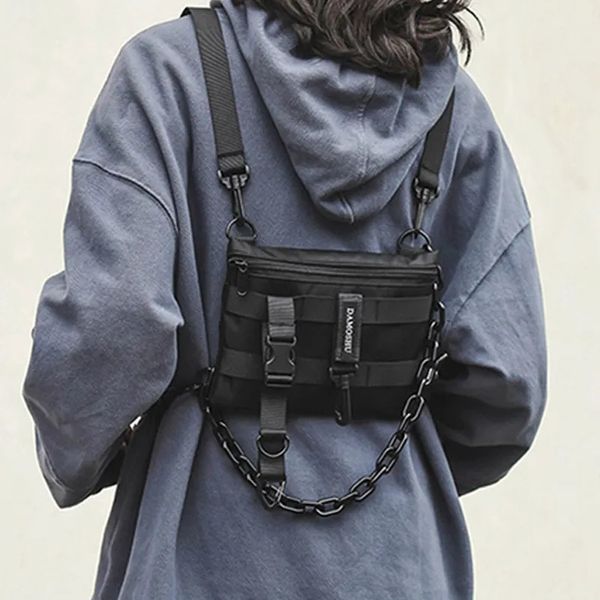 Bolsa de pecho táctica funcional para unisex Moda Bullet Hip Hop Chaleco Streetwear Bolsa Paquete de cintura Mujer Negro Wild Chest Rig Bag 231229