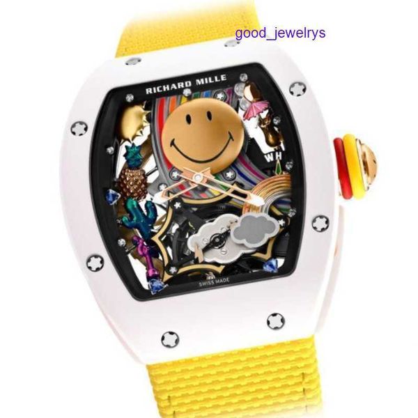 Reloj Funcional RM Reloj Caballero Reloj Automático Mecánico Clásico Barril Tonneau Reloj RM 88 Smiley Correa De Goma Reloj De Pulsera Cerámica Moda Hombre Reloj 43MM