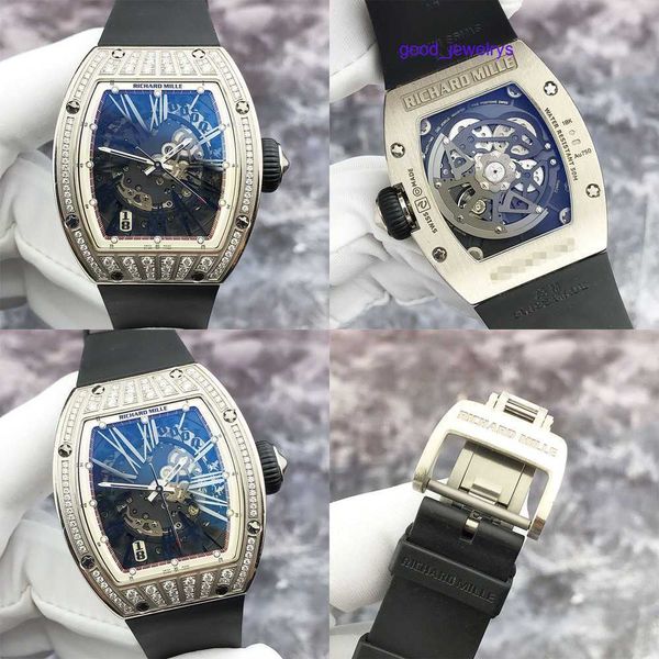 Montre fonctionnelle RM Watch Gentlemen Watch RM023 Cadran squelette Or blanc 18 carats Diamant original Date Automatique Mécanique Montre pour homme Grand cadran