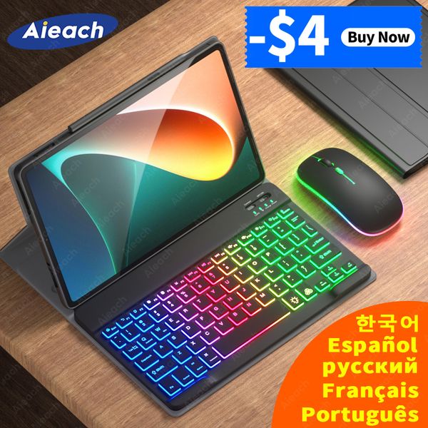 Funda pour Xiaomi Pad 5 étui housse de clavier pour Xiaomi Mi Pad 5 Pro étui 2022 russe espagnol français arc-en-ciel clavier Bluetooth