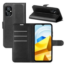 Funda -telefoonhoesjes voor Xiaomi 12 Poco F4 M5 M4 Redmi 10C 10A Note 11e Pro Lychee lederen Wallet Case met kaartslots