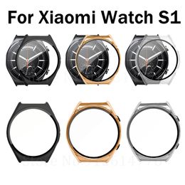 Funda Protectora Para Xiaomi Watch S1, Carcasa de PC Chapada Para Xiaomi Mi Watch S1, Protecteur de Pantalla E compléto Con Carcasa de Vidrio Templado