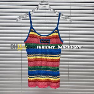 Funky Rainbow Striped Knit Vestier Designer Broidered Logo Knited Gite Sans manches Backless Tops Sexy Camisole
