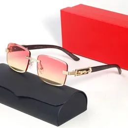 Funky zonnebril voor vrouwelijke Designer transparante heren rechthoek Goggle Carti -bril Goud metaal Frameloze houten mode sport luxe brillen occhiali uomo