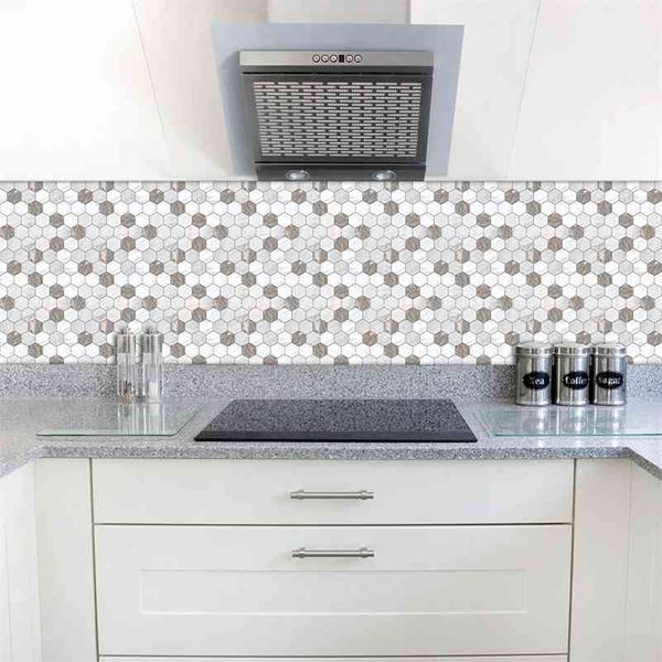 Funlife adhesivo pared azulejo backsplash pegatina, PVC imitación mármol cocina azulejos decorativos, baño impermeable Peel Stick pegatina 210705