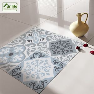 Funlife Anti-Slip Imperméable Auto-Adhésif Amovible Sol Sticker Mural Bleu Gris Méditerranée Géométrie Salle De Bains DB116 210310