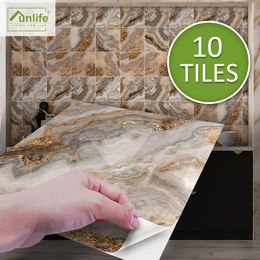 Funlife briljant 15 / 20cm grijs en goud marmeren tegel sticker waterdichte muursticker backsplash voor badkamer keuken home decor 210308