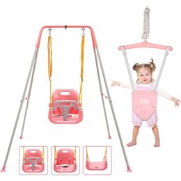 FUNLIO 2 en 1 swing set para jues de bebé para niños pequeños para niños de servicio pesado swing swing con 4 bolsas de arena de metal plegable de metal interior/juego al aire libre fácil de ensamblar - rosa