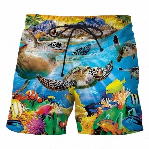 drôle impression 3D court tortue de mer graphique drôle shorts hommes hipster shorts de plage Z2ED #