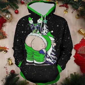 Drôle 3D Père Noël Sweats à capuche imprimés pour hommes laid Noël pull enfant mignon pulls femmes mode Y2k Harajuku vêtements d'hiver 240103