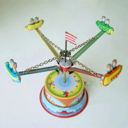 Colección de adultos divertida retro Viento up Toy Metal Tin Barsement Park Plane giratorio Windmil Mecánico Figuras de juguetes Regalo 240401