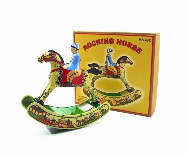 Divertida colección para adultos Retro Juguete de cuerda Metal Estaño caballo mecedora Montar caballo caballero Mecanismo de juguete figura modelo juguete vintage SH191335248