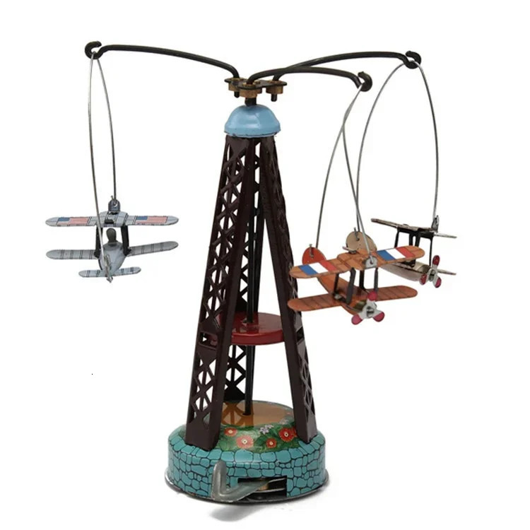 Divertida colección para adultos Retro Wind Up Toy Metal Tin Girar el avión de juguetes Juguete mecánico Figuras de juguete de relojería Modelo Regalo para niños 240307
