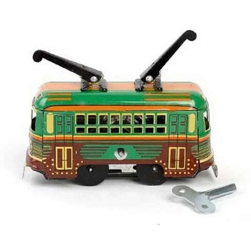 재미있는 성인 컬렉션 레트로 와이드 업 장난감 금속 주석 이동 트램 버스 자동차 모델 기계식 시계 장난감 그림 모델 키즈 선물 240307