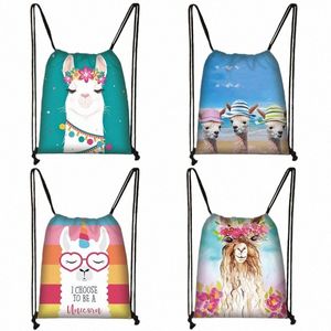 Sac à dessin en alpaca drôle Softback Lama sac à dos Femmes de voyage Bages Boys Girls Canvas Rangement Sac Kids Bookbag Taille 35x55cm G9WZ #