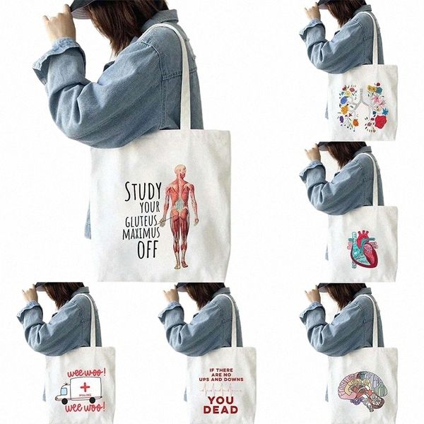 drôle Anatomie Infirmière Médecin Coeur Médical Sac À Bandoulière Paramedic Médecine Fille Livres Grand Fourre-Tout Sac En Toile Femmes Boutique Sac À Main Q4zu #