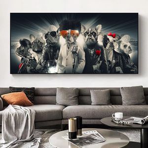 Divertidas pinturas en lienzo de animales perro cantando Hip Hop Cool Band Posters e impresiones imágenes artísticas de pared para la decoración del hogar de la sala de estar
