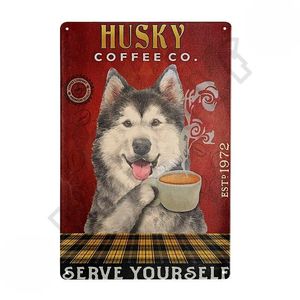 Grappige koffiesignalen voor dieren voor thuiscafé, honden, papegaaien, koeien, koala's drinken koffie, vintage poster, kamerdecor, hondenteken