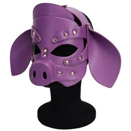 Funny Animal Cosplay Cuir Full Face Hood Head Masque Yeux Ouverts Pirate Couvre-chef pour Bdsm Bondage Couple Érotique Flirter Jouets 240118