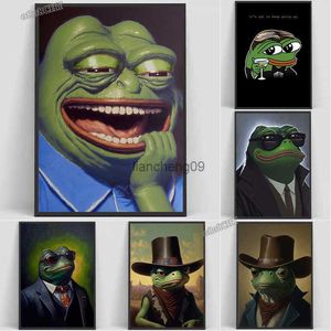 Drôle Animal Grenouilles Portrait Affiches et Gravures Mur Art Photos Rire Cowboy Grenouille Toile Peinture Cuadros Décor À La Maison Murale L230620