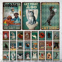 Grappige Dieren Huisdier Metalen Schilderij Zwarte Kat Metalen Poster Grappige Vintage Plaque Metalen Tin Borden Kat Zittend Op Toilet Tin Plaat voor Badkamer Huisdier Huisdecoratie 30X20CM w01