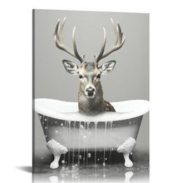 Animaux drôles Art mural cerf prends une salle de bain dans une baignoire images art décor