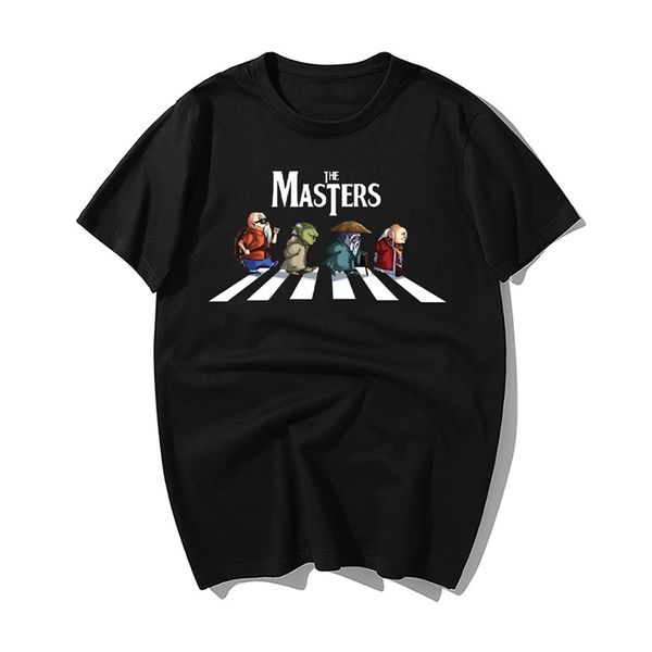 Divertida camisa de Anime The Masters Walking Across Fashion Print camiseta hombres verano Casual alta calidad algodón manga corta Tops Tees 210324