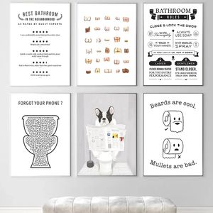 Grappige badkamerregels canvas schilderen bulldog humoristische toiletposter Noordse kont hitlijst print muur kunst foto's toilet badkamer home decor wo6