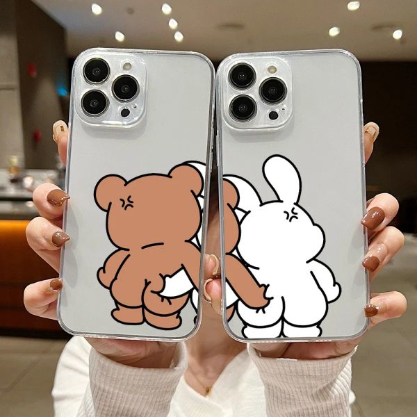 Étui de téléphone de couple de lapin drôle pour l'iPhone 15 14 13 12 11 XS Pro Max Mini xr 6 7 8 plus SE20 SILICONE SILICONE CAPA CAPA