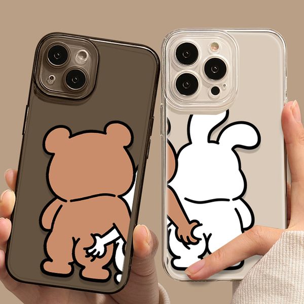 Divertido oso conejito pareja funda de teléfono para IPhone 14 13 12 11 Pro XS Max Mini 7 8 14 Plus SE2 X XR funda a prueba de golpes Capa Fundas piel