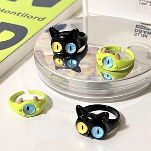 Bague monstre chat noir drôle pour hommes et femmes Y2K, bague petit diable mignon étudiant garçons et filles Hip Hop Street bijoux cadeau 240311