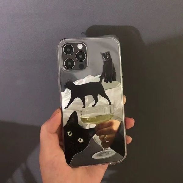 Étui TPU à vin de chat noir drôle pour iPhone 15 14 13 Pro Max Back Téléphone pour 12 Mini 11 Pro Max XS XR 8 7 plus SE 2020 CAPA