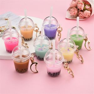 Grappige Boba Thee Cup Sleutelhanger Stro Mini Melk Fles Sleutelhanger Leuke Tas Portemonnee Ornamenten Auto Trinket Sleutelhanger Hanger Accessorie JN13