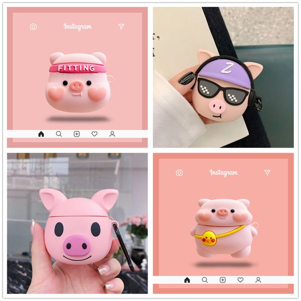 Funny Hip Hop Pig Cases Sac à dos en difficulté Piggies Earbuds Housse de protection pour Apple Bluetooth Earphones AirPods 1 2 Pro Full Body Case